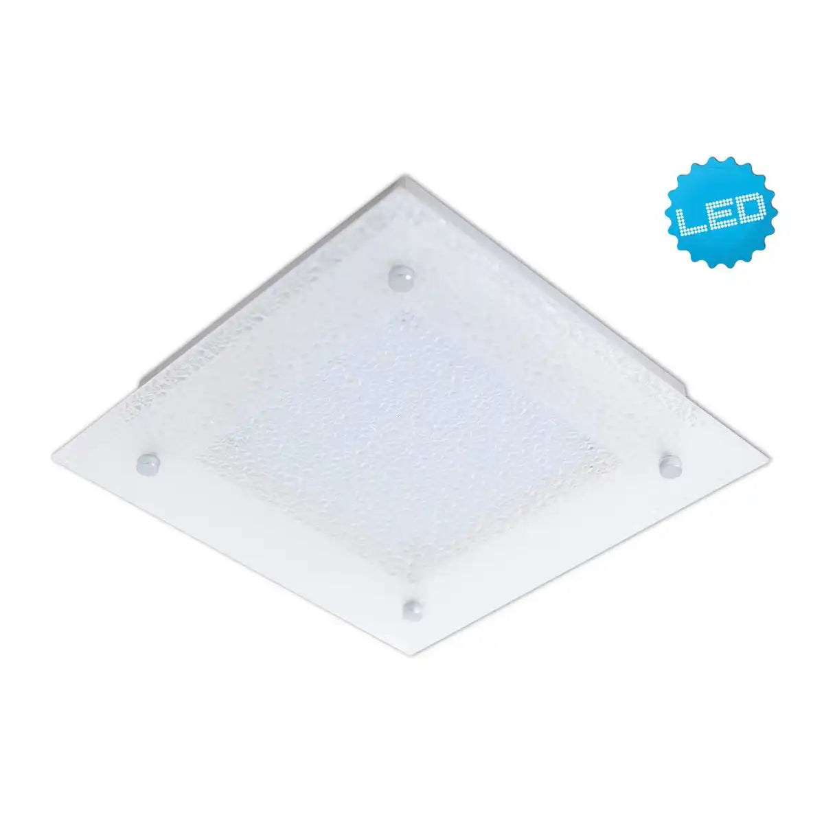 LED-Deckenleuchte mit Kristalloptik "LEEDS" , Seitenlänge 25 cm, aus chromfarbenem Metall und klarem, strukturiertem Glas, integrierte LEDs, warmweiß