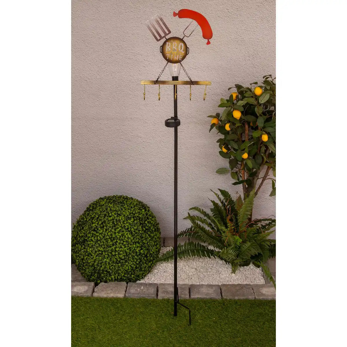 LED-Solar Erdspieß h: 130cm (BBQ) , für Außen, Erdspieß aus Metall und Kunststoff in Rost, mit integrierter LED