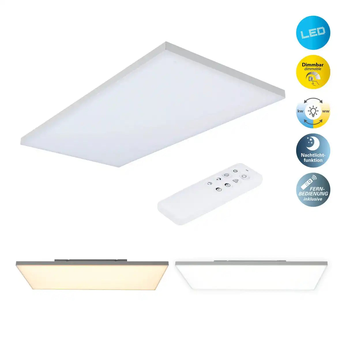 LED Panel-Deckenleuchte "CARENTE" Länge 59,5 cm, rahmenlos, viele Funktionen, aus Metall und Kunststoff, weiß, integrierte LEDs