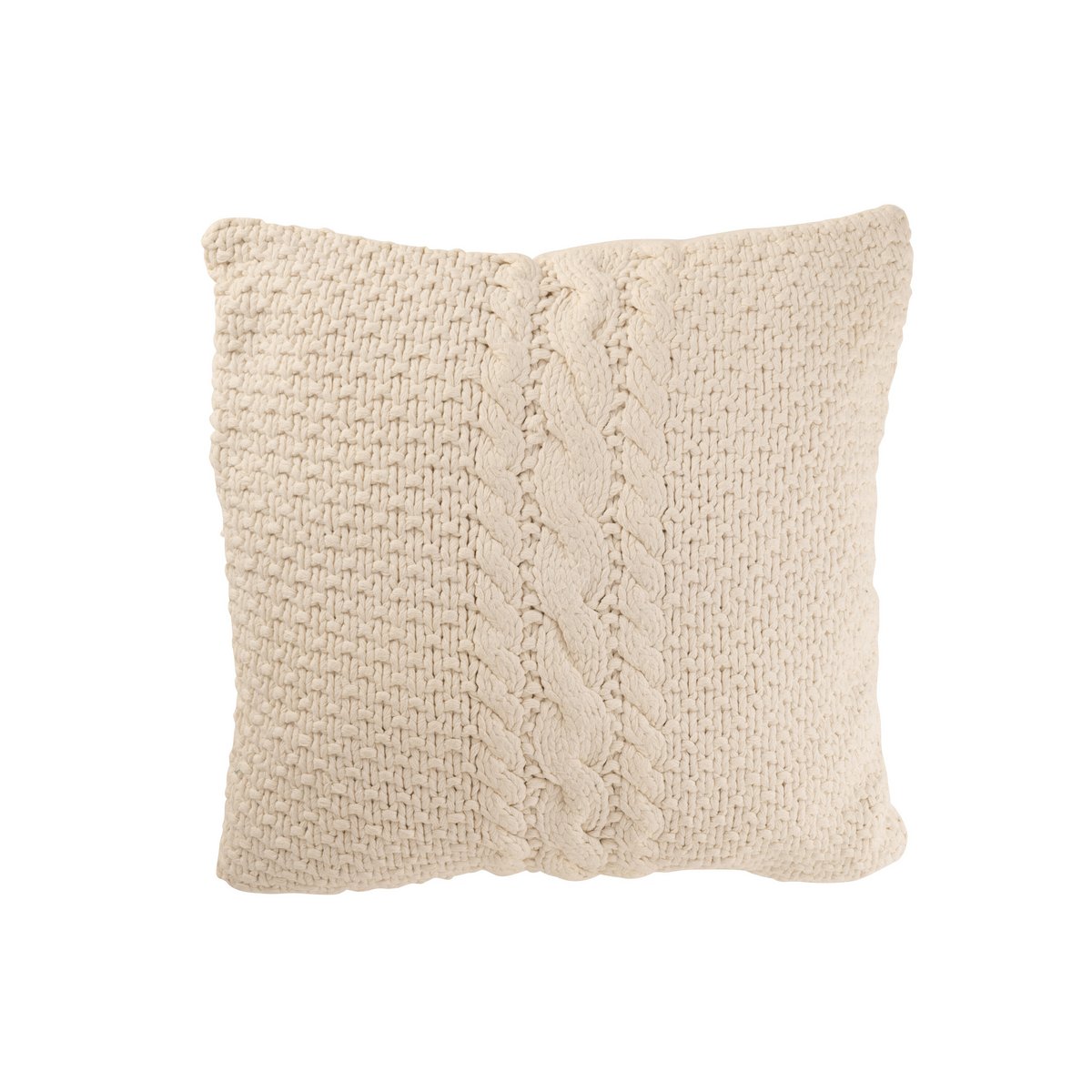 J-Line Kissen gestrickt + geflochten, Baumwolle, Weiß