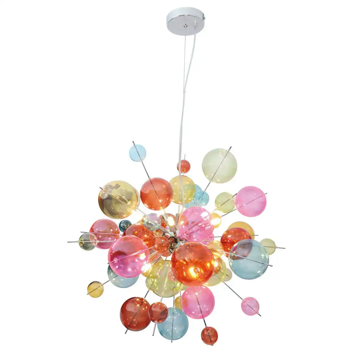 Pendelleuchte "EXPLOSION" bunt aus Metall und Glas, G9 Fassungen, Hängelampe für Esszimmer, Wohnzimmer, Diele oder Büro, Øca. 65 cm