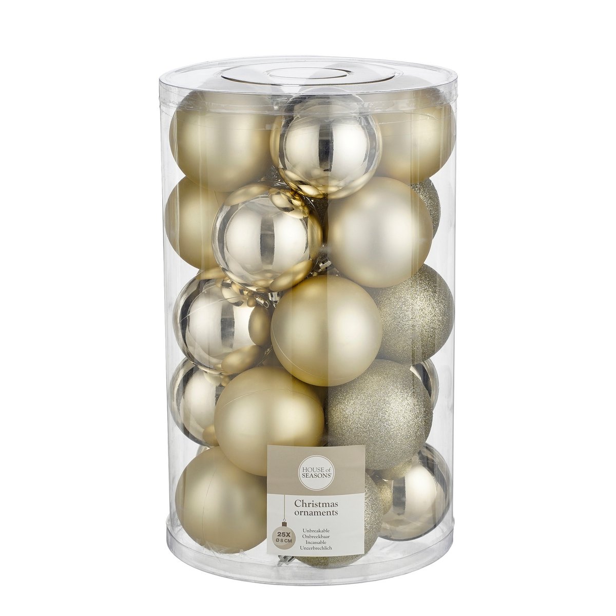 25 Stück Weihnachtskugeln-Set aus Kunststoff Champagner