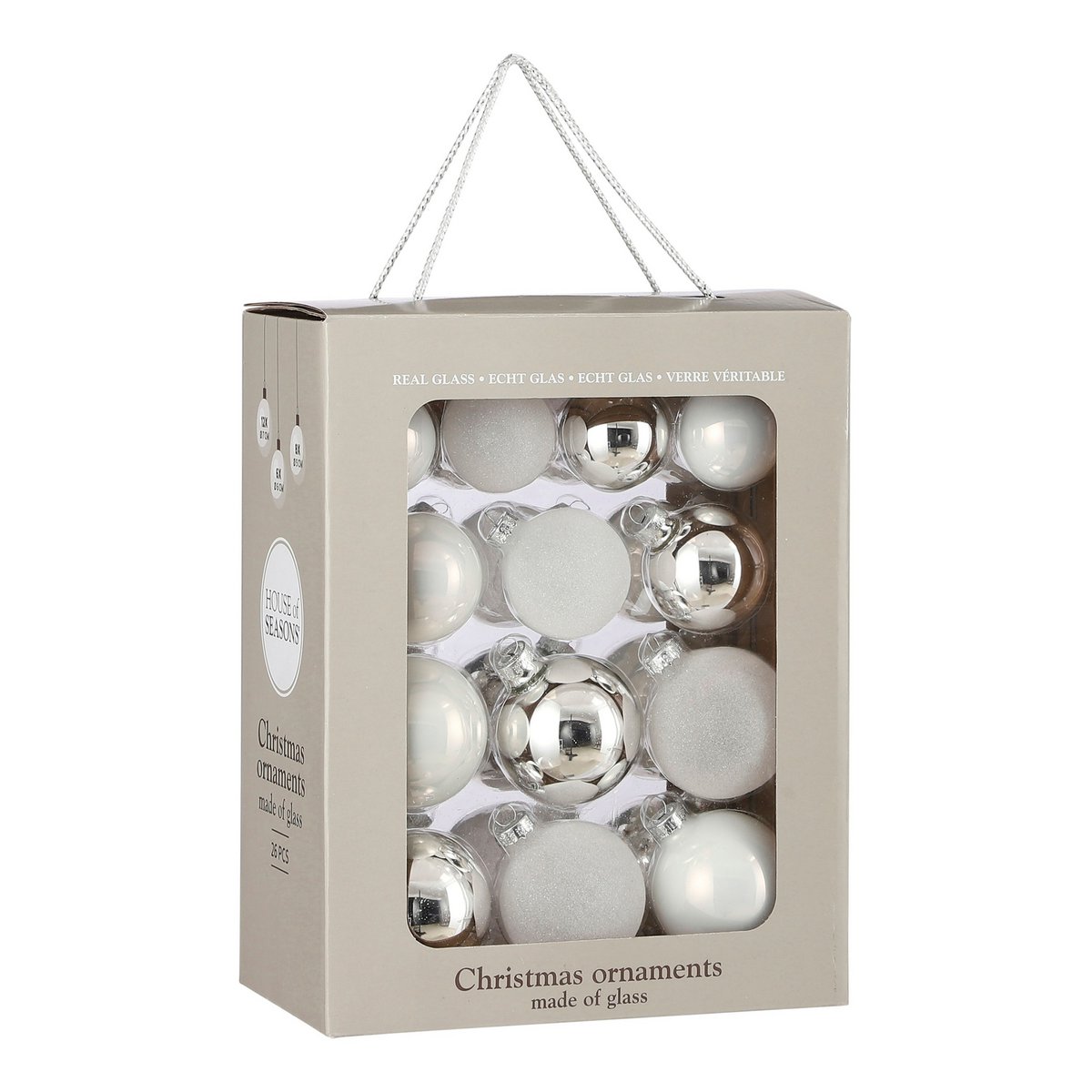 Weihnachtskugeln Set - 26 Stück - Ø7 cm - Glas - Weiß