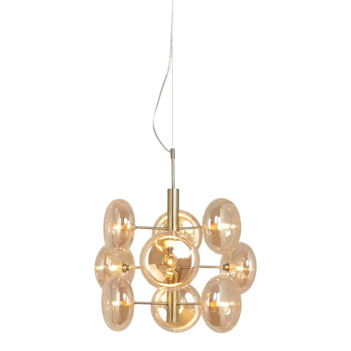 Pendelleuchte "ORION" Ø ca. 53 cm, aus messingfarbenem Metall und Glas in amber, G9-Sockel, Beleuchtung für Wohnzimmer, Esszimmer oder Büro.