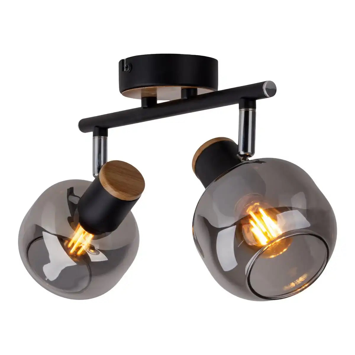 2er Spot Deckenleuchte "FUMOSO", Deckenlampe aus Metall und Rauchglas in Schwarz, und Natur, mit E14-Fassung, für Esszimmer, Wohnzimmer, Diele oder Büro, 40 x 20 cm