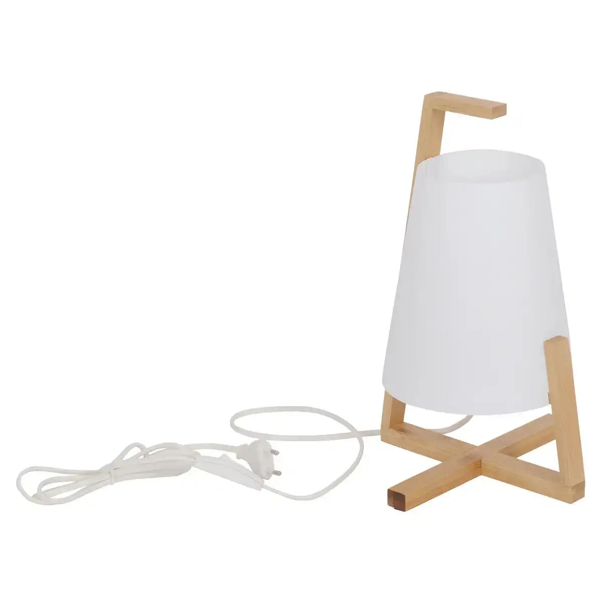 Bambus Tischleuchte mit Kunststoffschirm "SHOJI", mit Bambusgestell, natur und weiß, ca, 32 cm hoch, E14, für Wohnzimmer, Esszimmer und Büro