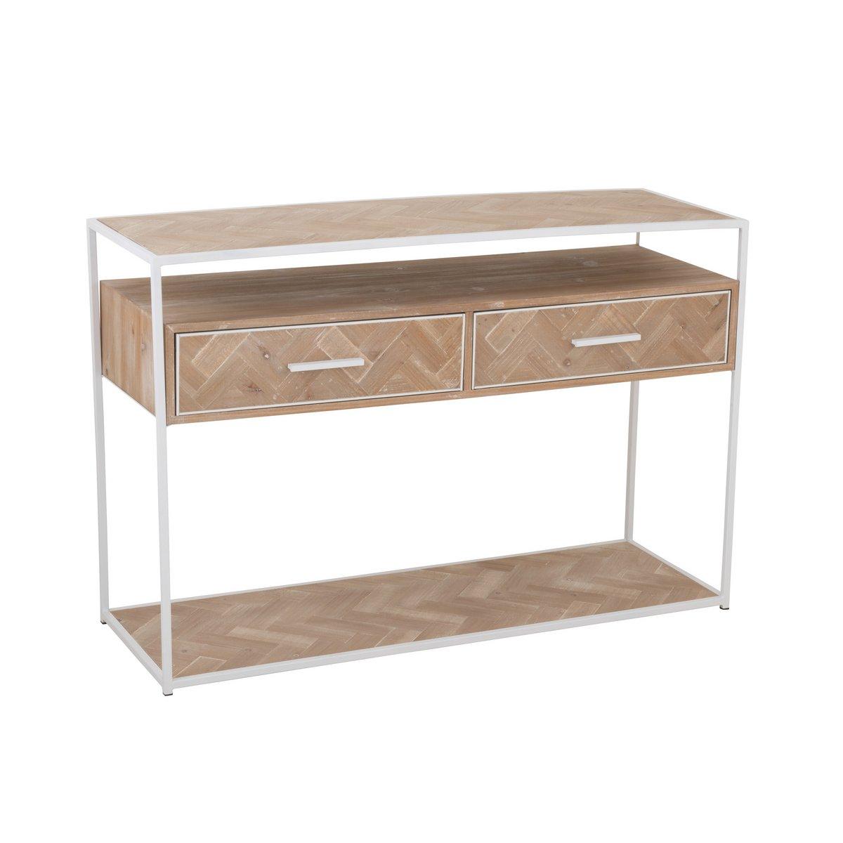 J-Line Konsole Zickzack 2 Schubladen Holz/Metall Natur/Weiß