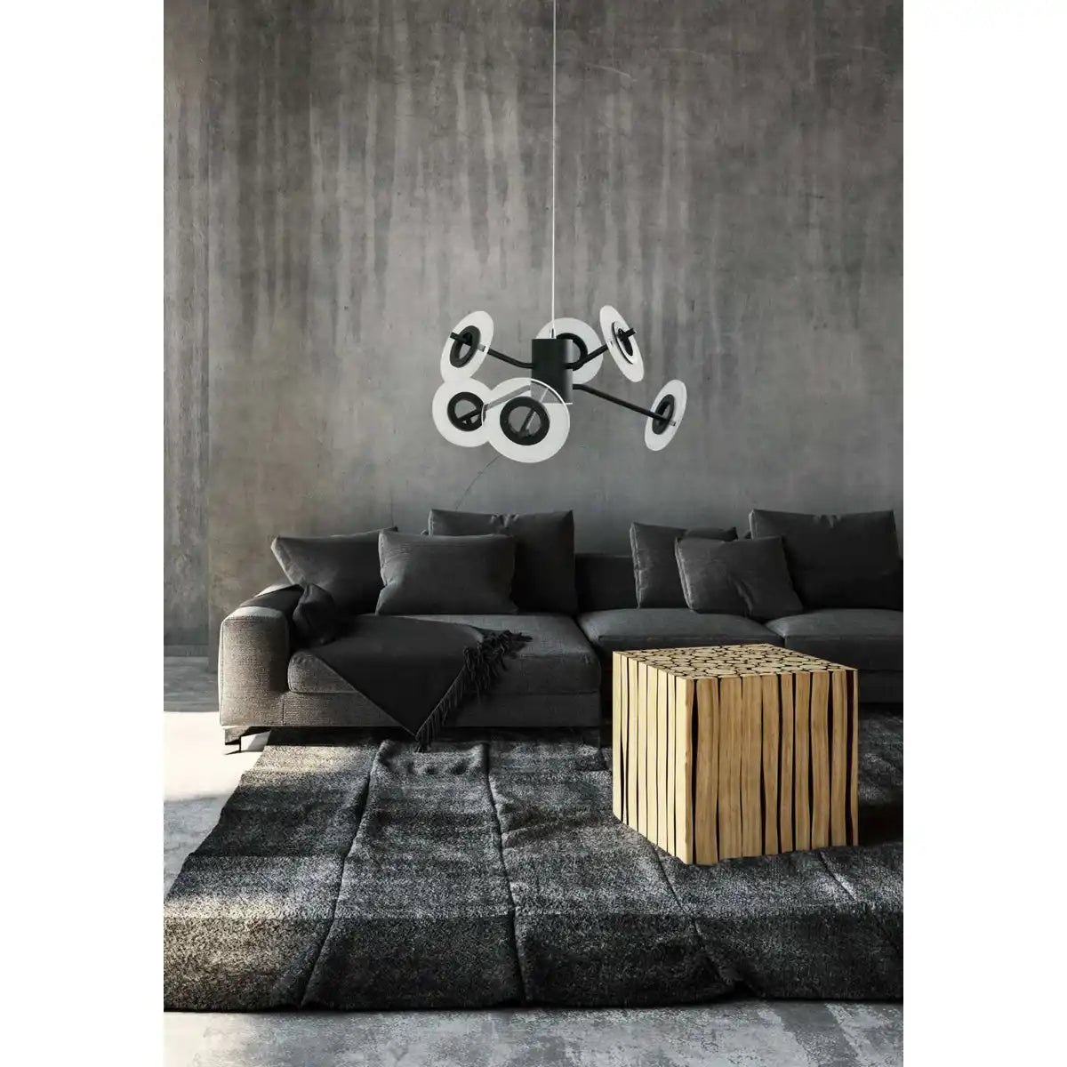 LED Pendelleuchte "DISCUS" aus schwarzem Metall und weißem Kunststoffmit fest verbauten LEDs, Hängelampe für Esszimmer, Wohnzimmer, Diele oder Büro mit einem Øvon ca. 57 cm