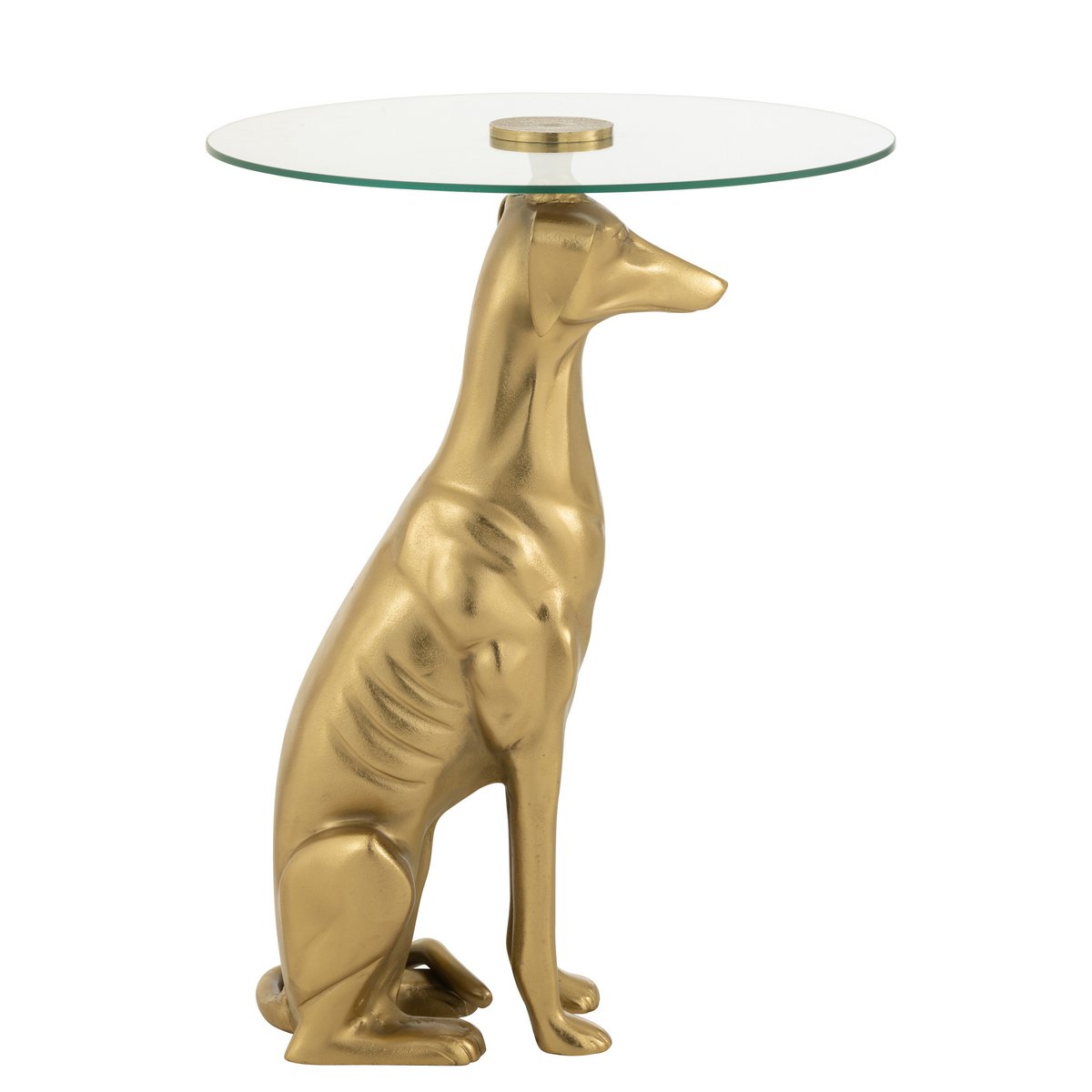J-Line Side Table Hund Basis Aluminium/Glas Gold gefärbt