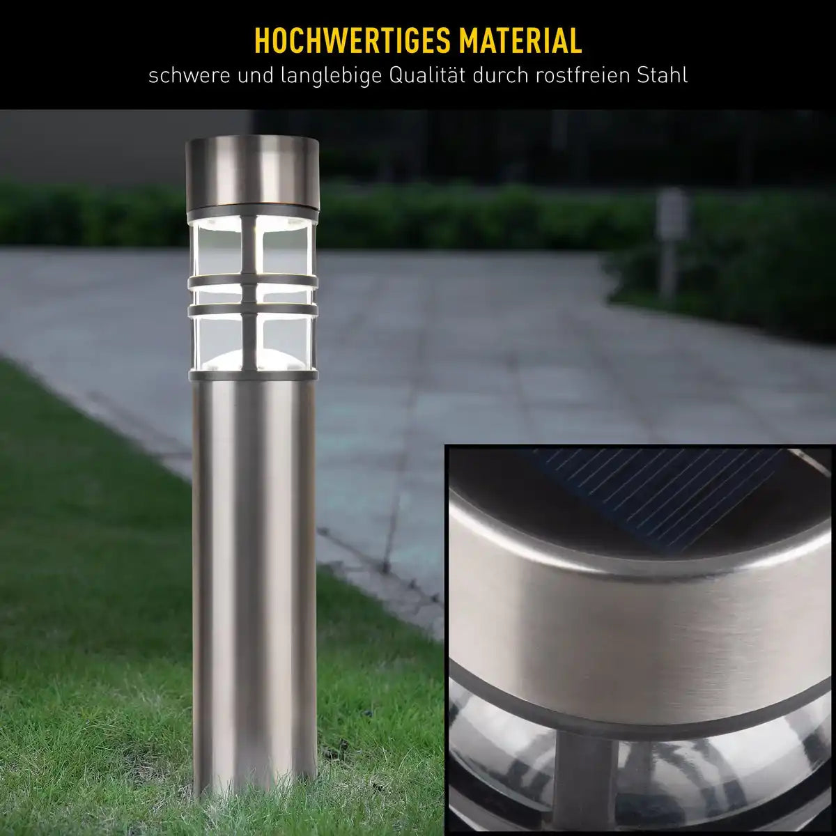 Solar-Dekoerdspieß "BOBBY" im 3er Set, Ø 6,2 cm, 42 cm hoch, Metall in Stahl-blank, Kunststoff, integrierte LEDs warmweiß