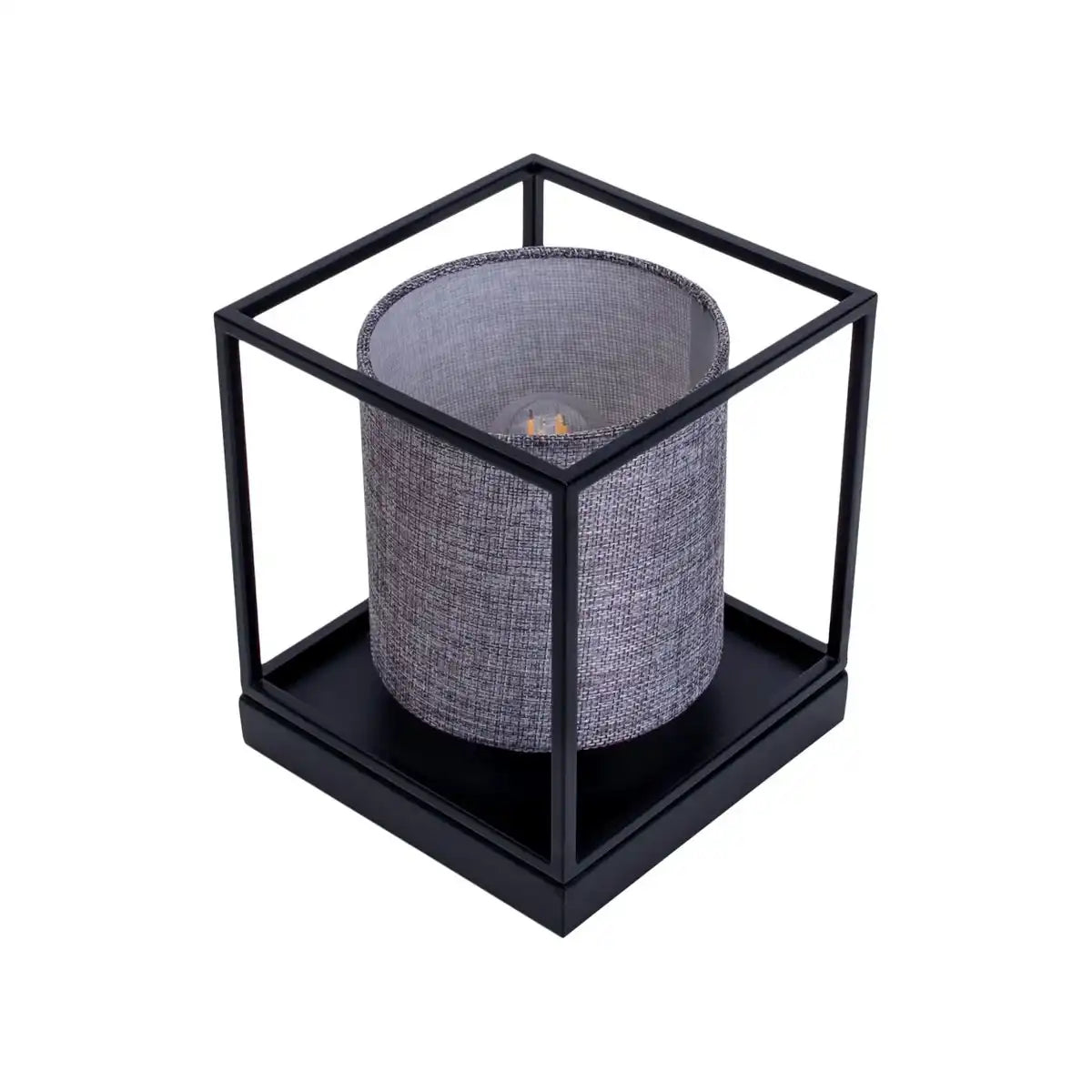 Tischleuchte "BETA" grau aus Metall mit Stoffschirm in grau, mit E14-Fassung, Lampe für Wohnzimmer, Esszimmer, Flur und Büro, 15 x 15 x 17 cm