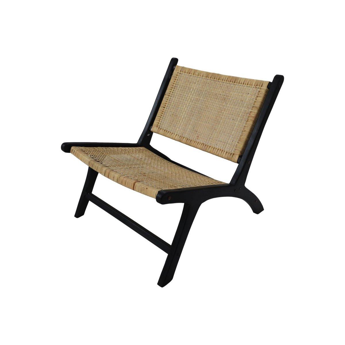 HSM Collection-Loungesessel Rattan-67x81x71-Schwarz/Natur-Rattan/Teak