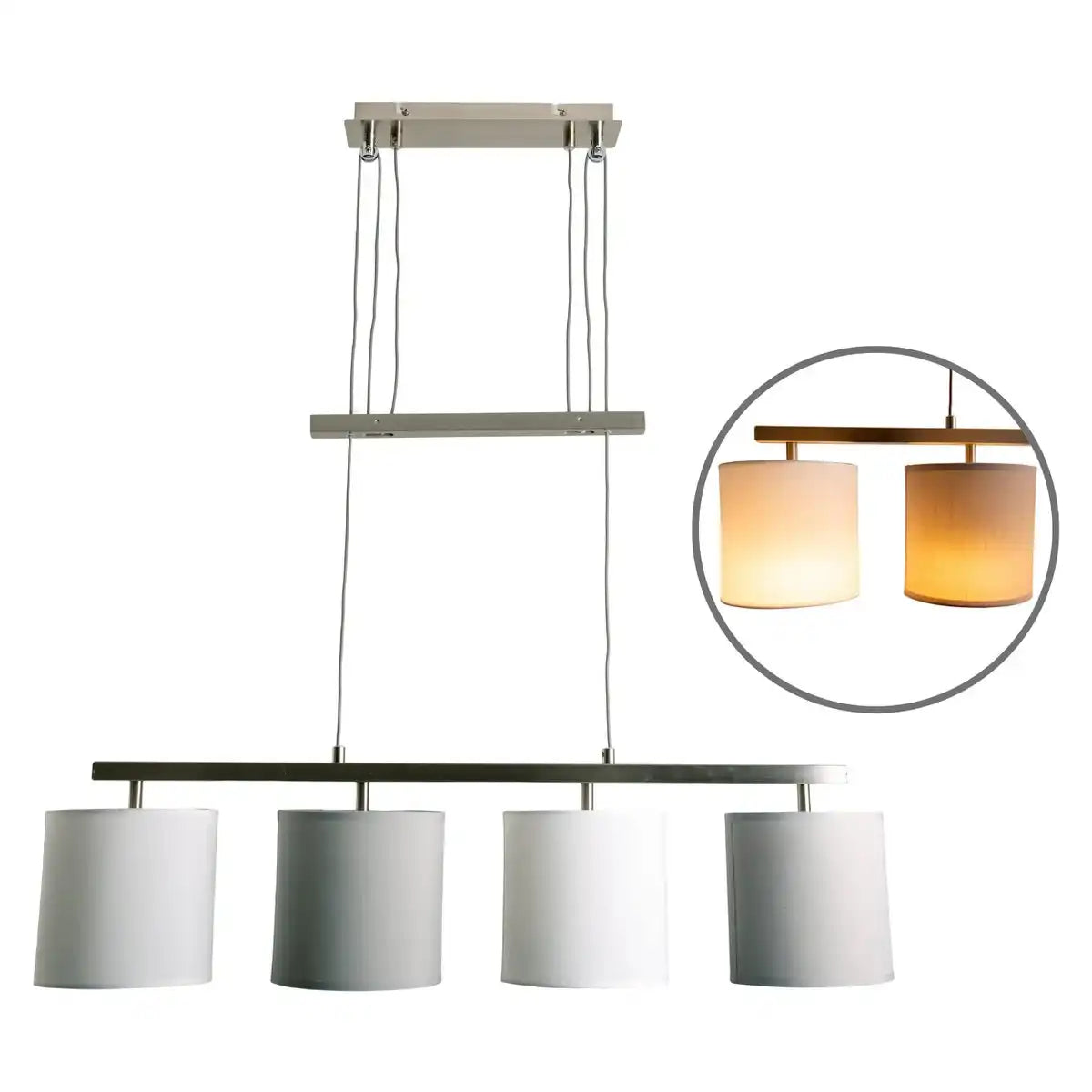 4er Pendelleuchte "TILDE", klassische Pendellampe aus Metall und Textil in Grau und Weiß, mit E27-Fassung, höhenverstellbar, 86 cm lang, ideal als Esszimmerleuchte