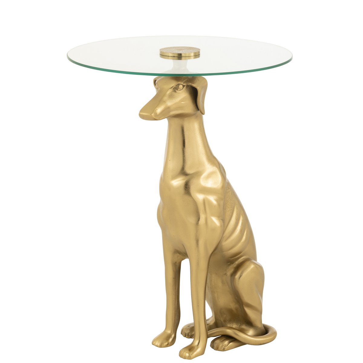 J-Line Side Table Hund Basis Aluminium/Glas Gold gefärbt