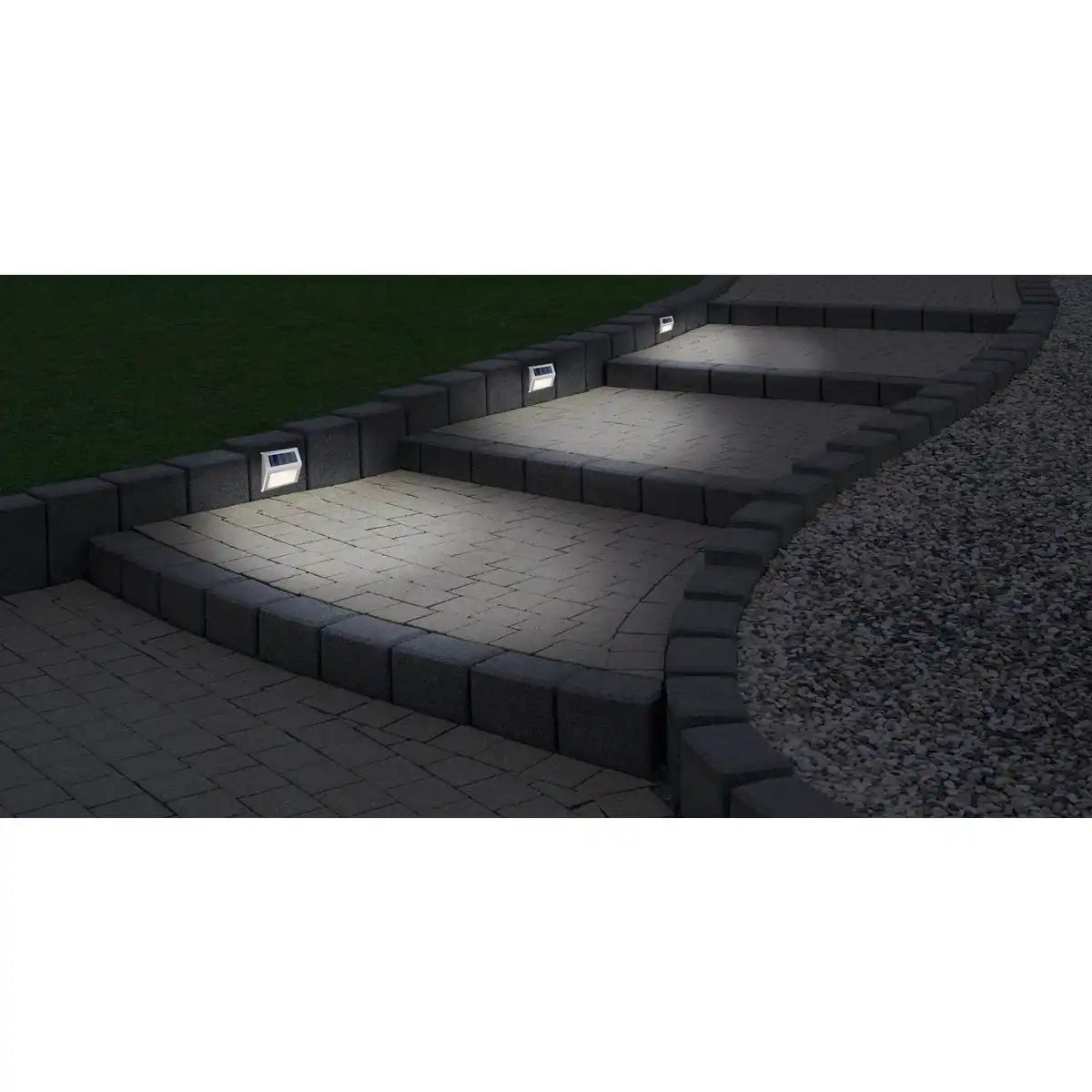 4er-Set LED Solar-Außenleuchte , für Außen, Wandleuchte - Metall und Kunststoff in Stahl-blank, mit integrierter LED