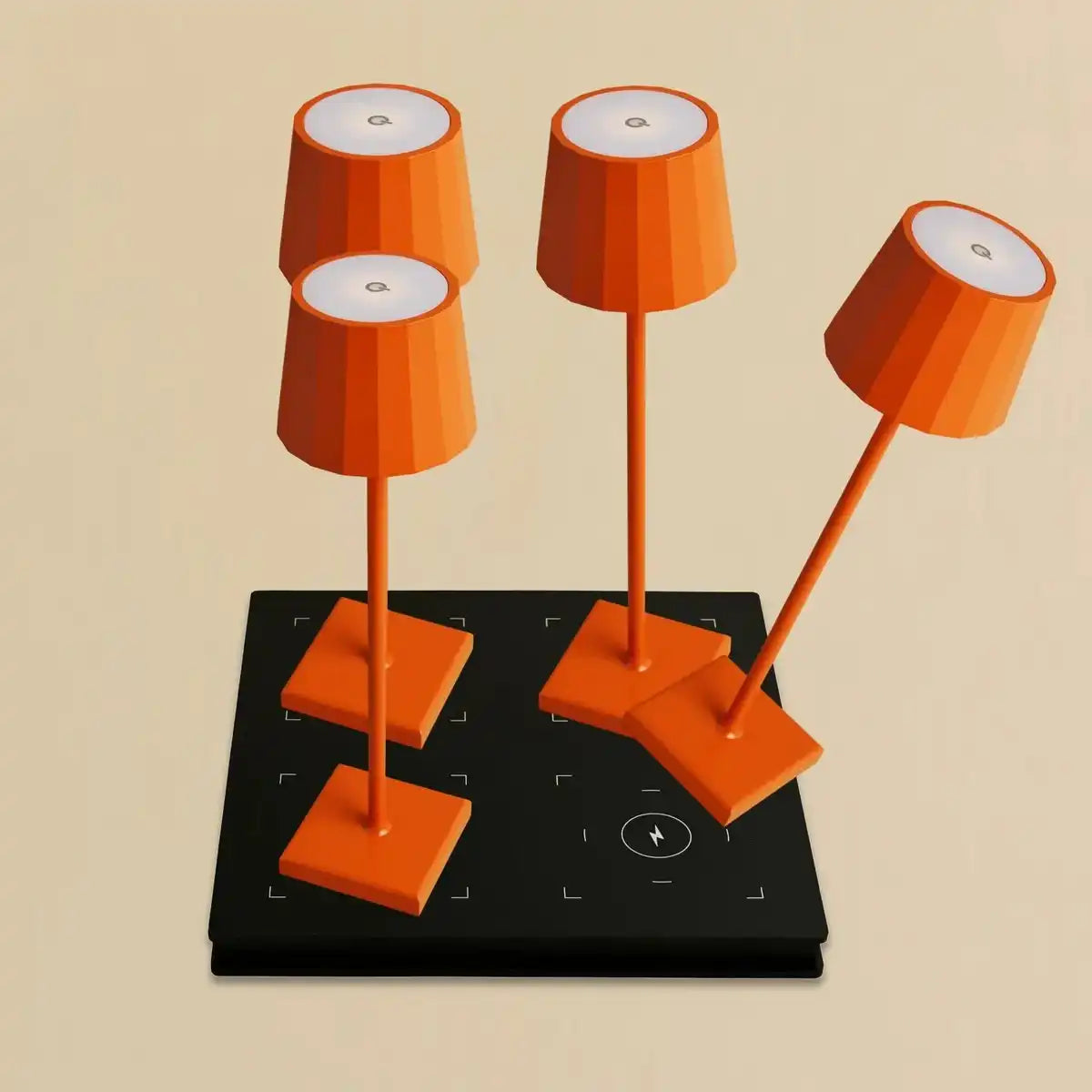Combi Set Professional-4 x Wouter Blossom Orange wiederaufladbare Tischlampen & 1 x Amstel Wireless Ladestation mit Qi-technologyr