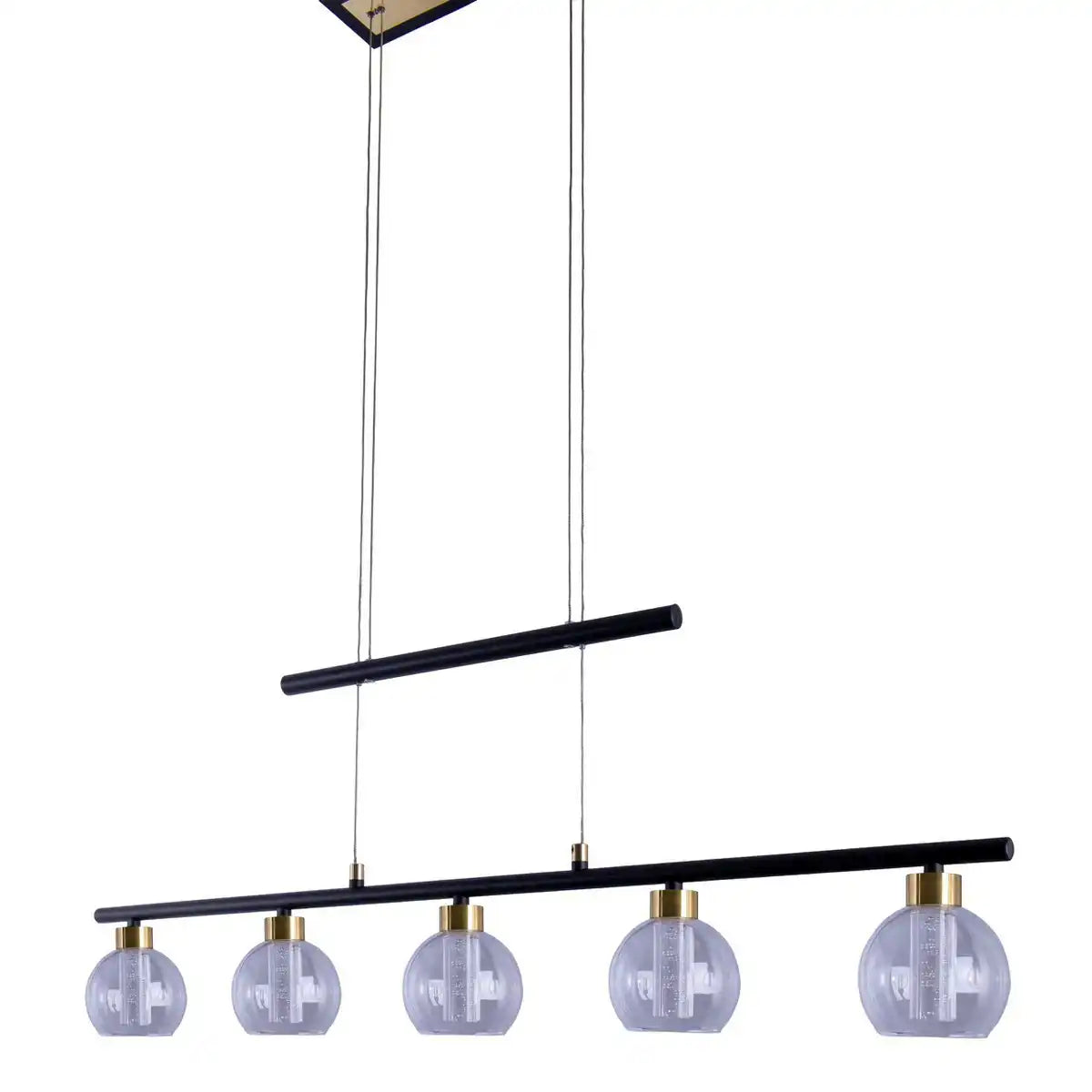 LED Glas-Pendelleuchte "BRASS" schwarz, klassisch, Hängelampe aus schwarzem Metall und Glas, mit fest verbauten LEDs, Beleuchtung für Wohnzimmer, Esszimmer oder Büro, 90 cm lang