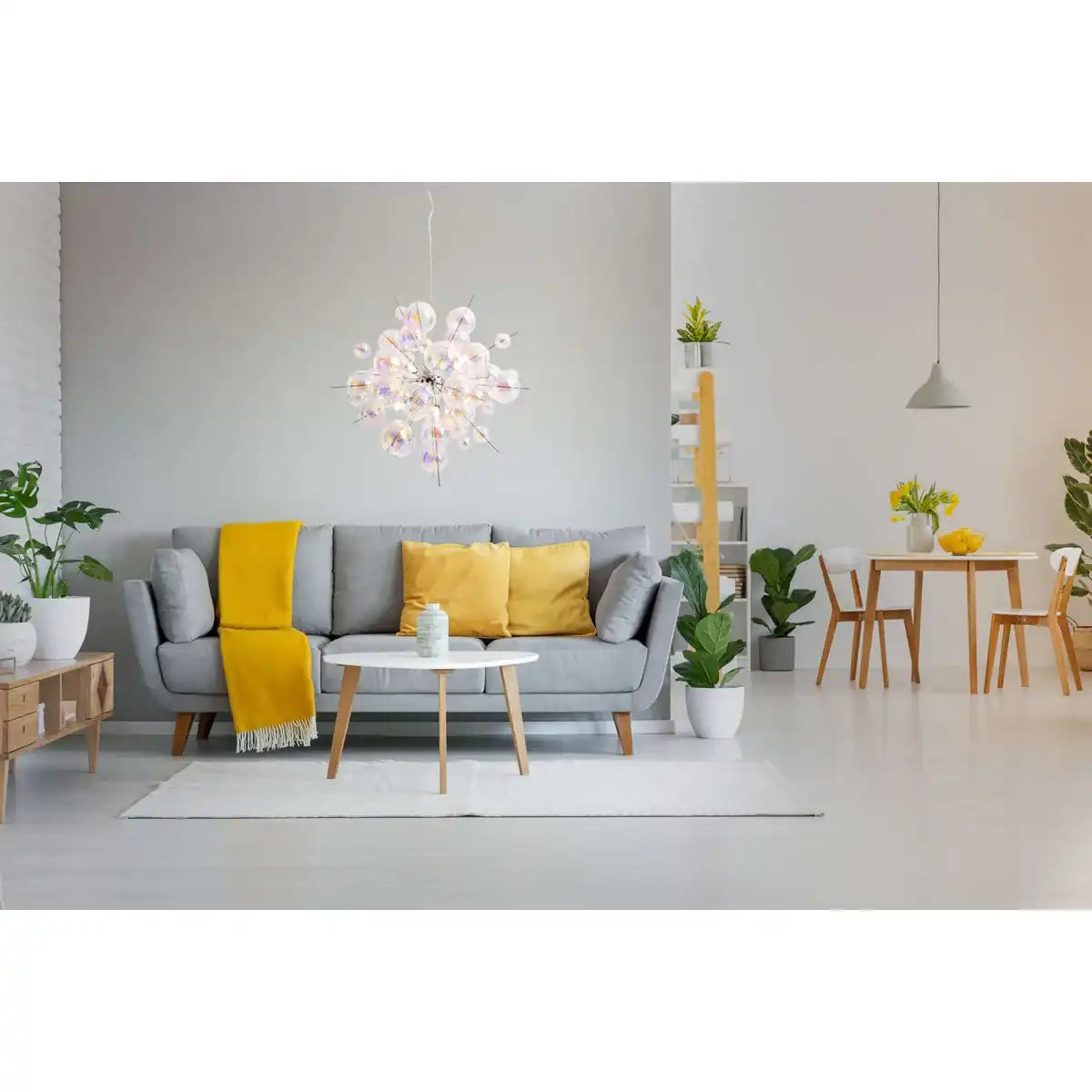 Pendelleuchte "EXPLOSION" aus Metall und irisierendem Glas, G9 Fassungen, Hängelampe für Esszimmer, Wohnzimmer, Diele oder Büro, Øca. 65 cm