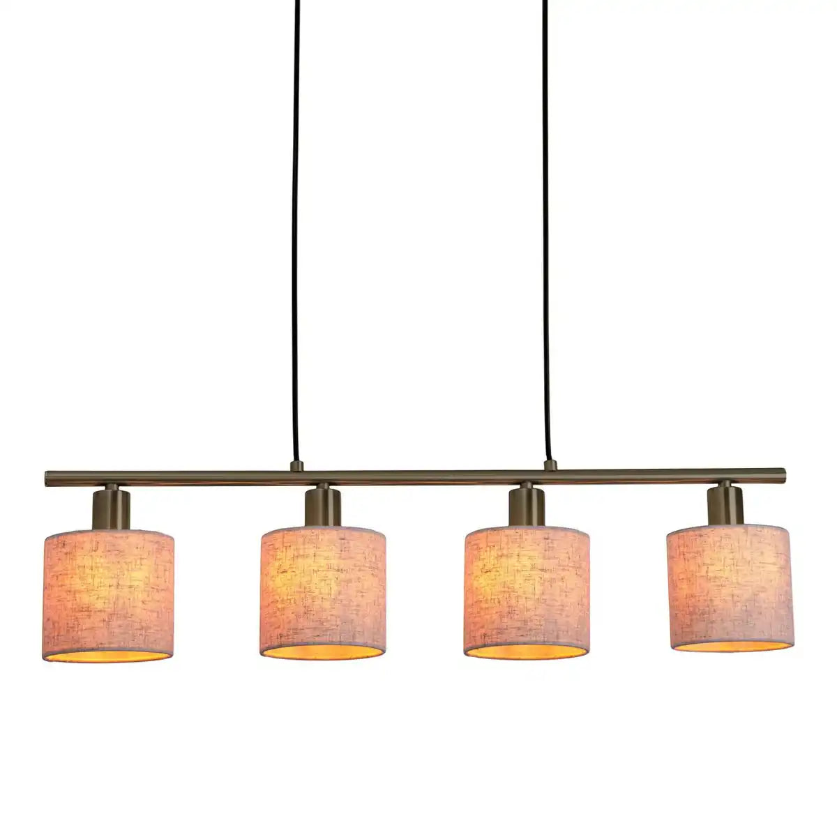 4er Pendelleuchte "MARON" aus Metall satiniert-matt mit Stoffschirmen in Natur, mit E14-Fassung, Lampe für Wohnzimmer oder Esszimmer,71,5 x 12 cm