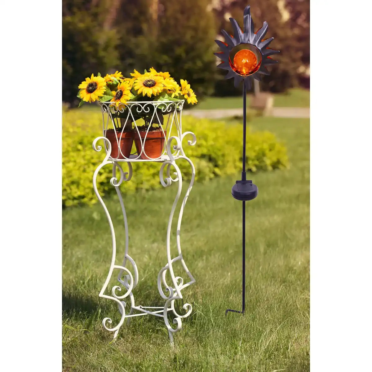 LED Solarspieß "Sonne" 93,5cm , für Außen, Erdspieß aus Metall und Glas in Schwarz, mit integrierter LED