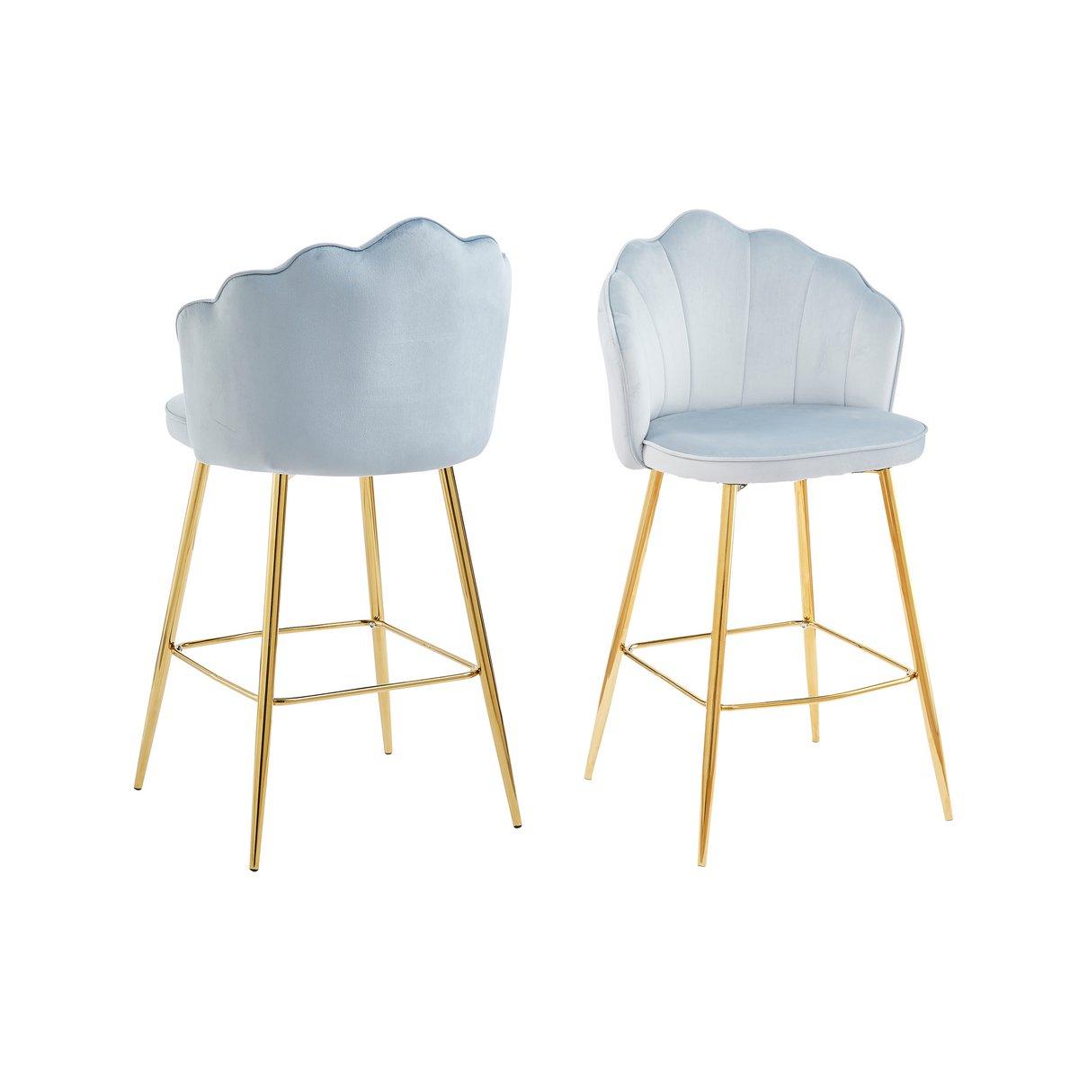 Barhocker Muscheldesign 2er Set aus Samt Hellgrau