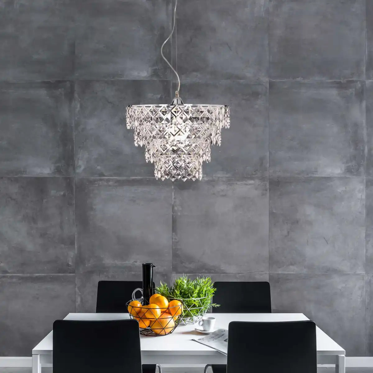 Acryl Pendelleuchte "FANCY", moderner Kronleuchter aus Metall und Kunststoff in Chrom, mit E27-Fassung und einem Øvon 38 cm
