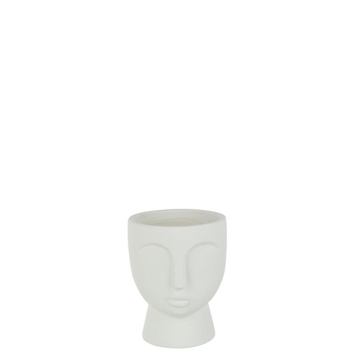 J-Line Blumentopf Face – Zement – Weiß – mittelgroß
