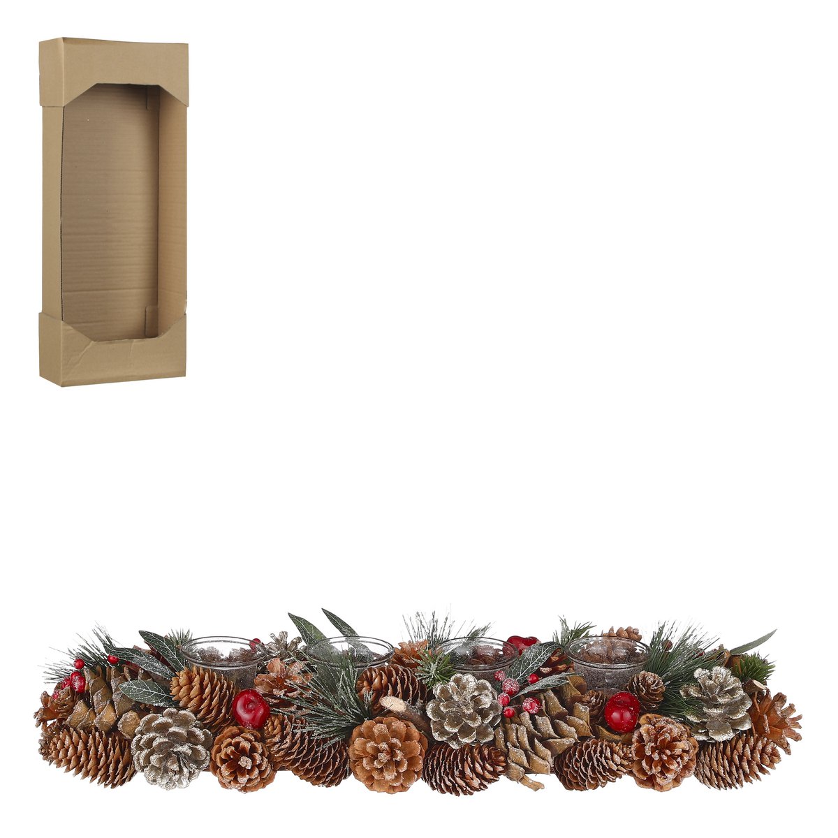 Weihnachtsstück mit Teelichthalter – L54 x B17 x H9 cm – Grün