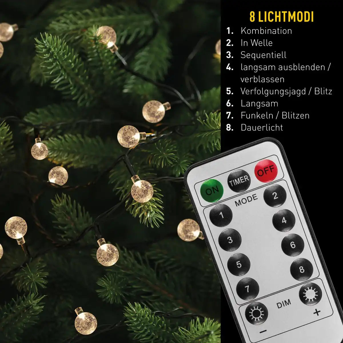 Außen-Lichterkette mit dekorativen Kugeln in GLASOPTIK, 868 cm lang, Warmweiß,