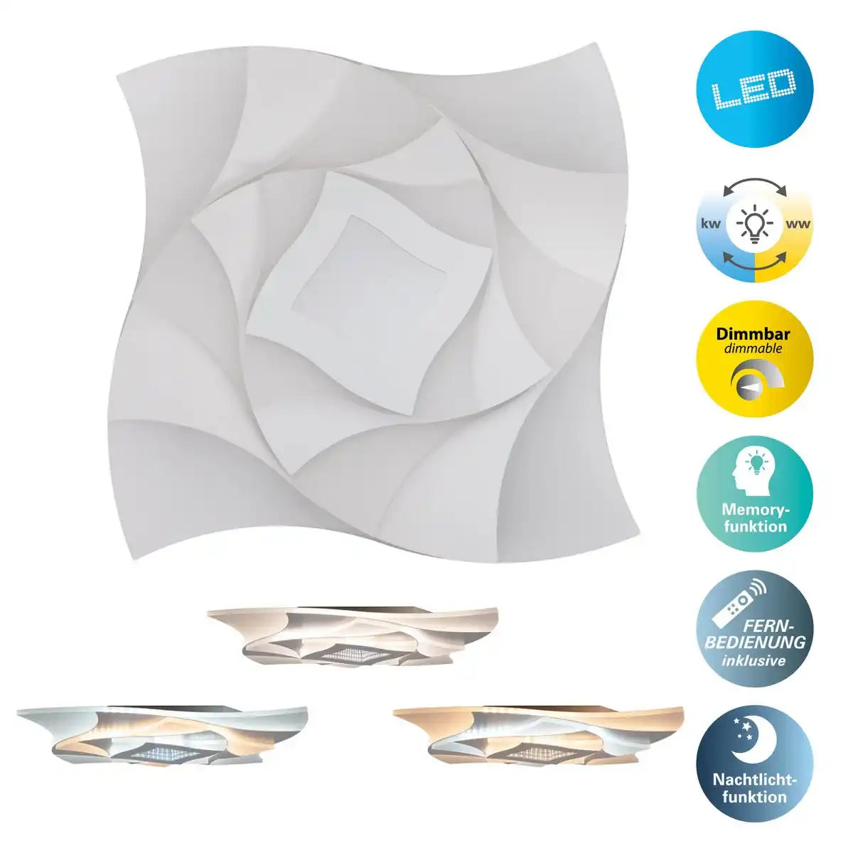 LED Deckenleuchte 3D-Effekt "LIORA" Ø 48 cm, mit vielen Funktionen, Fernbedienung inklusive