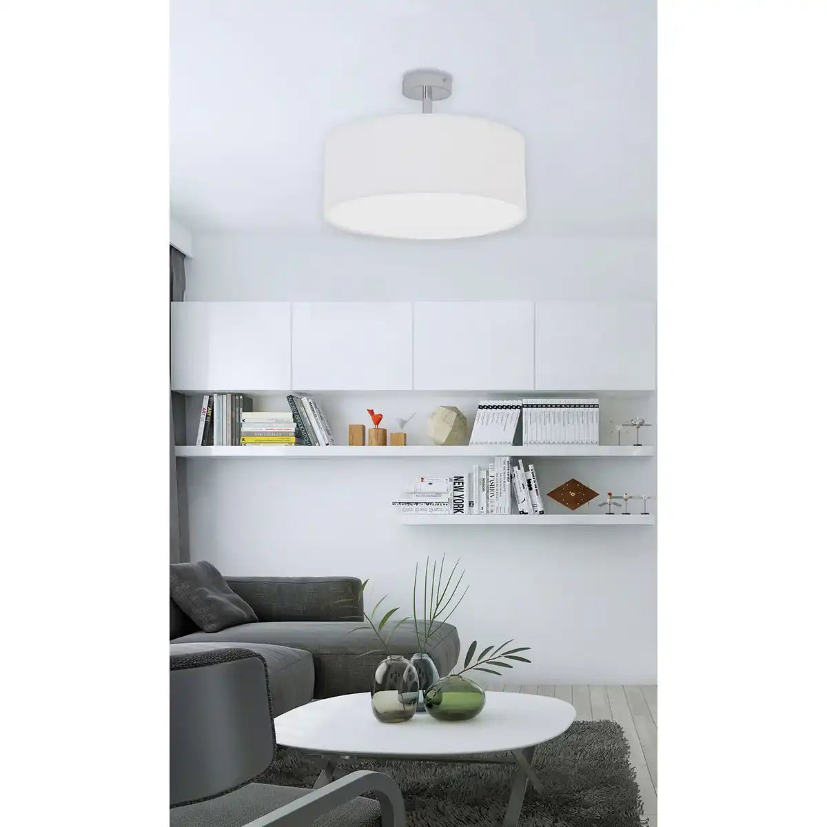 Textildeckenleuchte "NEW YORK", klassische Deckenlampe mit Textilschirm in Weiß, E27-Fassung, 40 cm Durchmesser, geeignet für den gesamten Wohnbereich