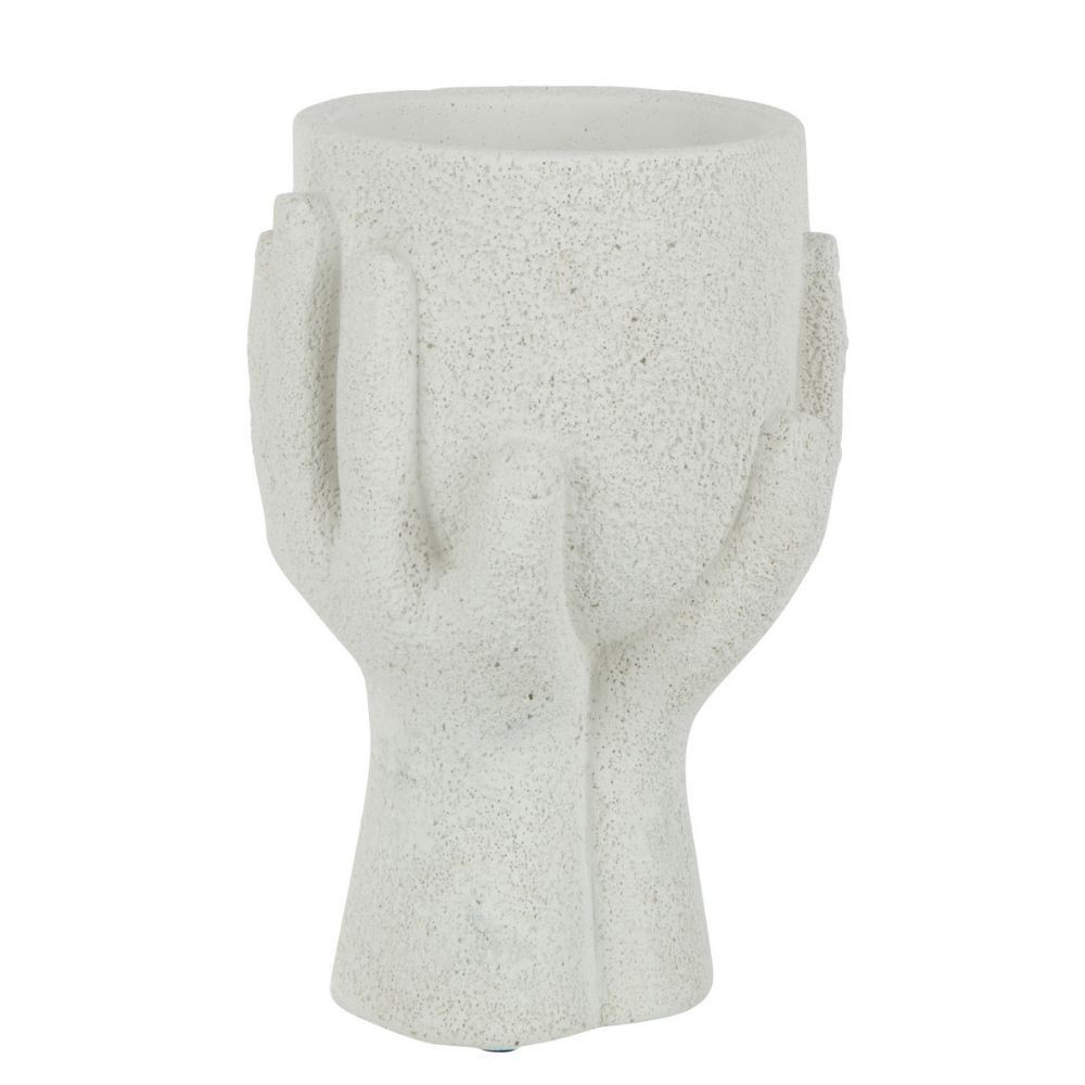 J -Linie Blumenpot -Hände - Zement - Weiß - klein - Ø 11 cm