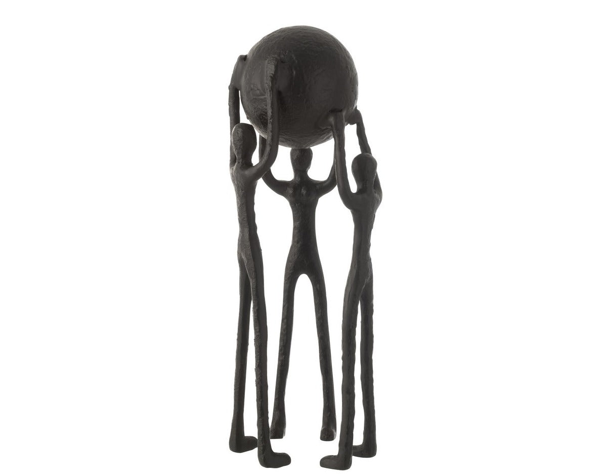 Figur Person Kreis Ball Aluminium Schwarz Skulptur 46 cm