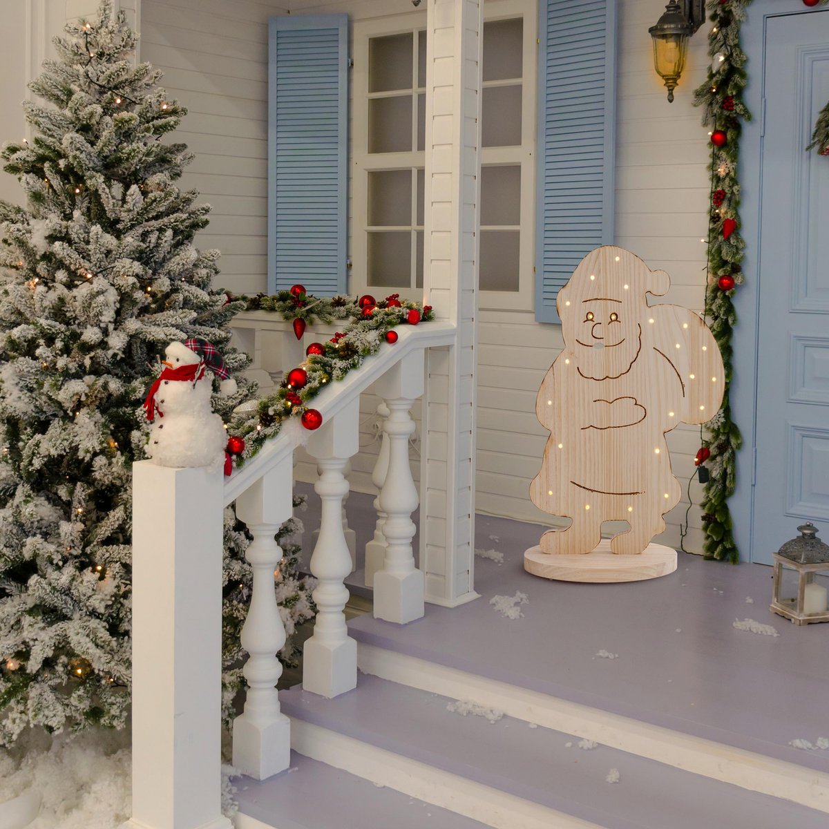 LED-Holz-Dekoleuchte "SANTA" groß, Weihnachtsdeko aus Holz in Natur, mit fest verbauten LEDs, für den Außenbereich - Klassik - Deko - Holz - natur - keine Angabe - Weihnachtsdeko außen