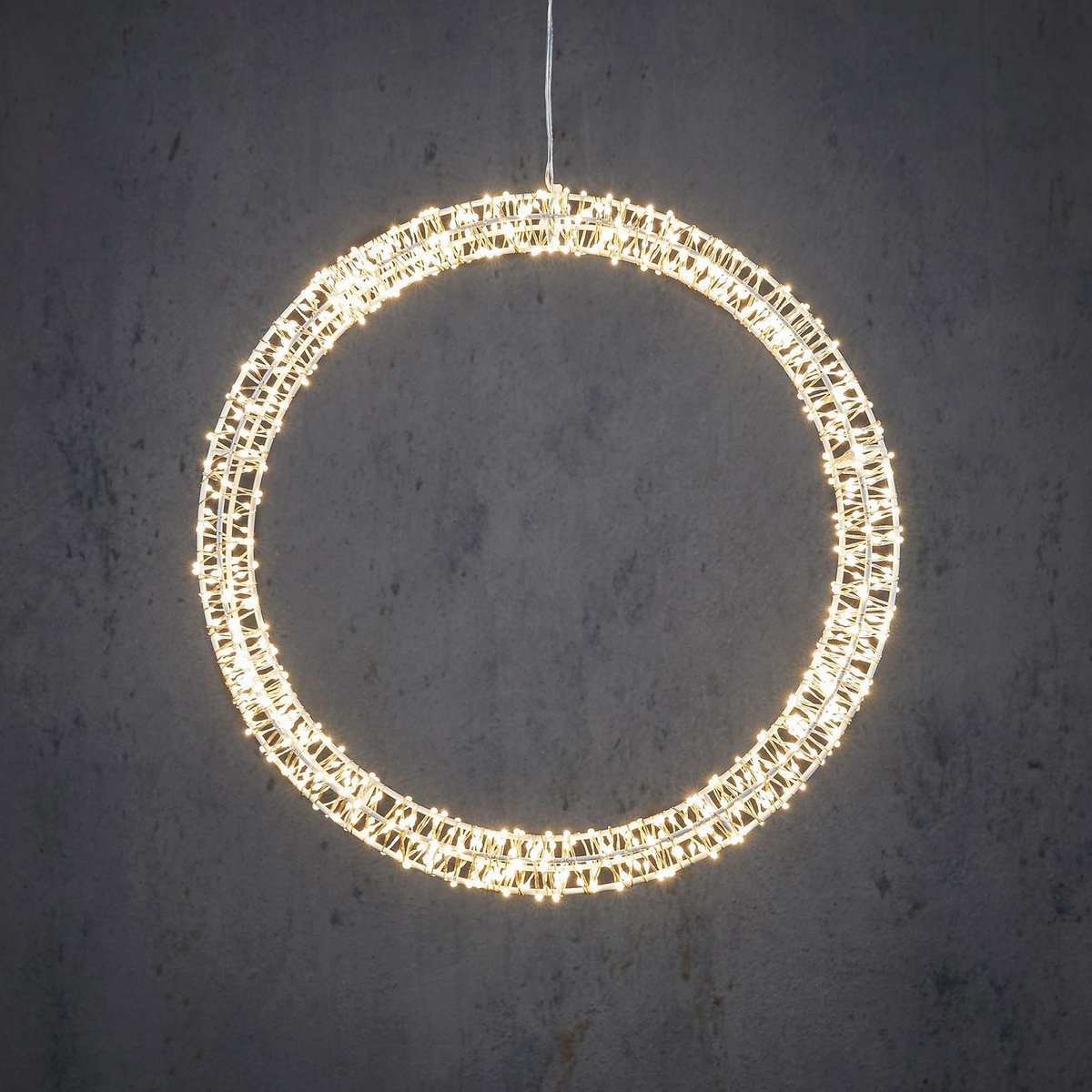 Weihnachtsbeleuchtungskreis mit warmweißen LED-Lichtern – Ø36 cm – Metall – Weiß