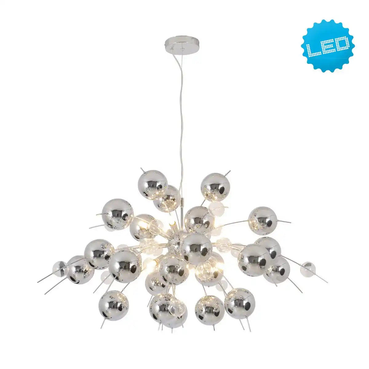 Pendelleuchte "EXPLOSION" chrom aus Metall und Glas, G9 Fassungen, Hängelampe für Esszimmer, Wohnzimmer, Diele oder Büro, Øca. 98 cm