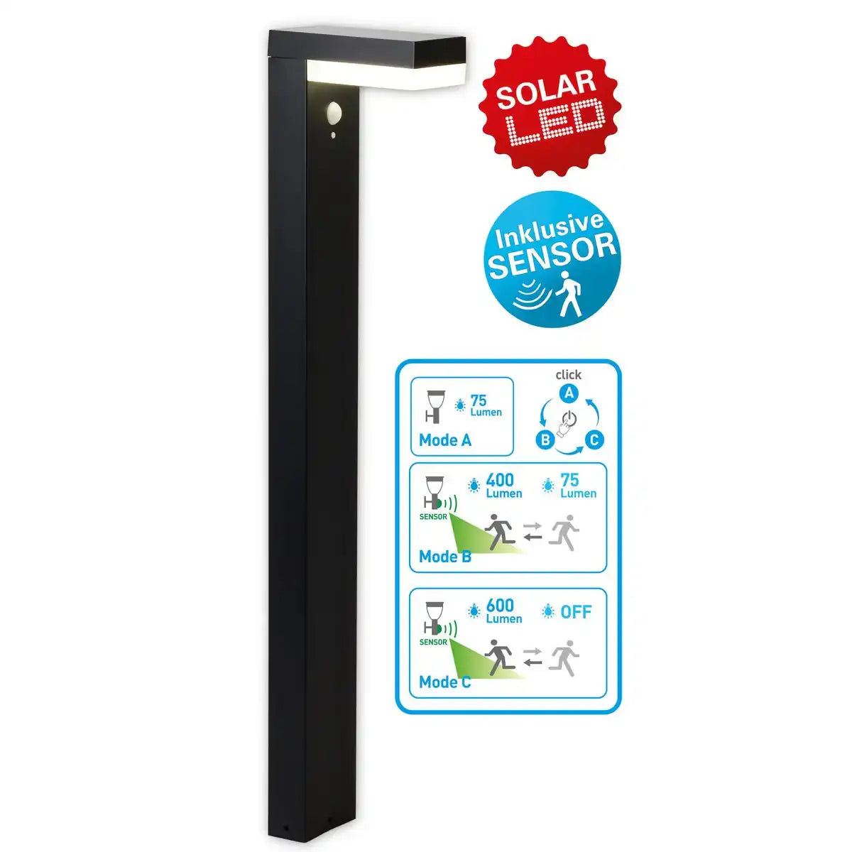 LED Solar Außensockelleuchte "FILIUS" h: 50cm , aus Metall und Kunststoff in Anthrazit, mit integrierter LED