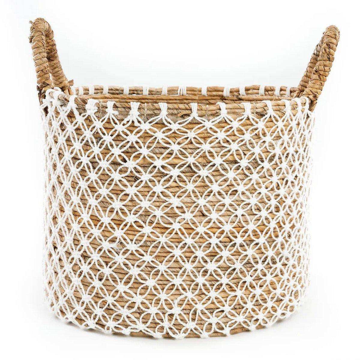 Der gekreuzte Makramee-Korb – Naturweiß 48 cm - HomeDesign Knaus