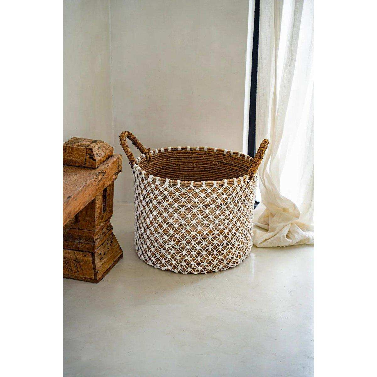 Der gekreuzte Makramee-Korb – Naturweiß 48 cm - HomeDesign Knaus