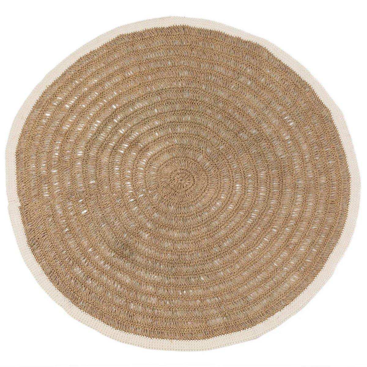 Der runde Teppich aus Seegras und Baumwolle Naturweiß 200 cm - HomeDesign Knaus
