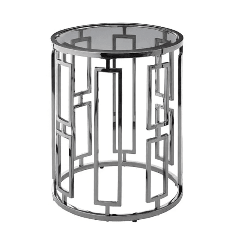 Designer Beistelltisch Tisch Valentin Schwarzes Glas mit Chrom polierten Gestell - HomeDesign Knaus