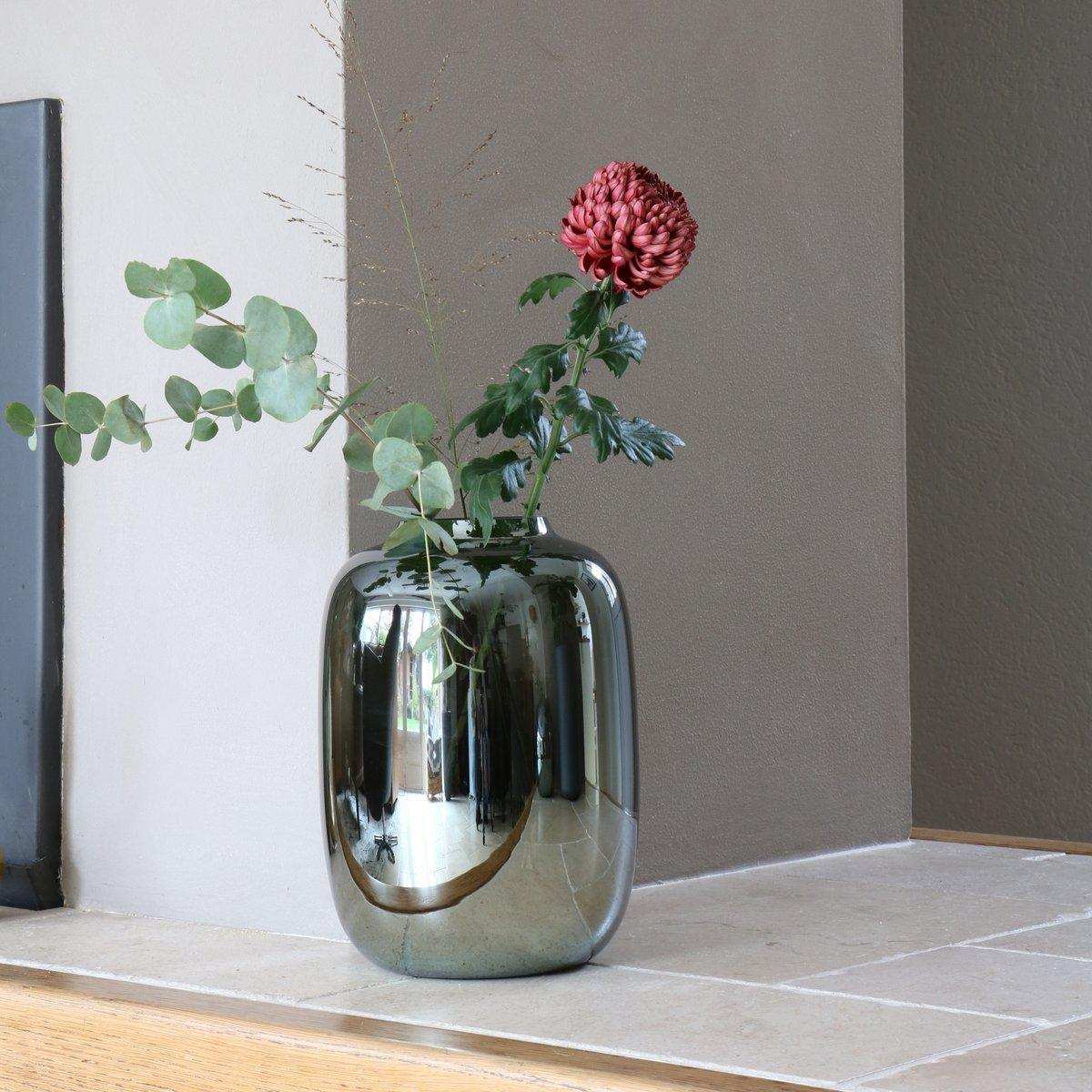 Designer Blumenvase Glasvase Arktische Spiegel Grau Handarbeit - HomeDesign Knaus