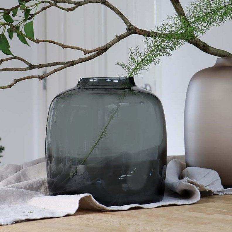 Designer Blumenvase Glasvase Grau Rauchglas Vase Handarbeit - HomeDesign Knaus