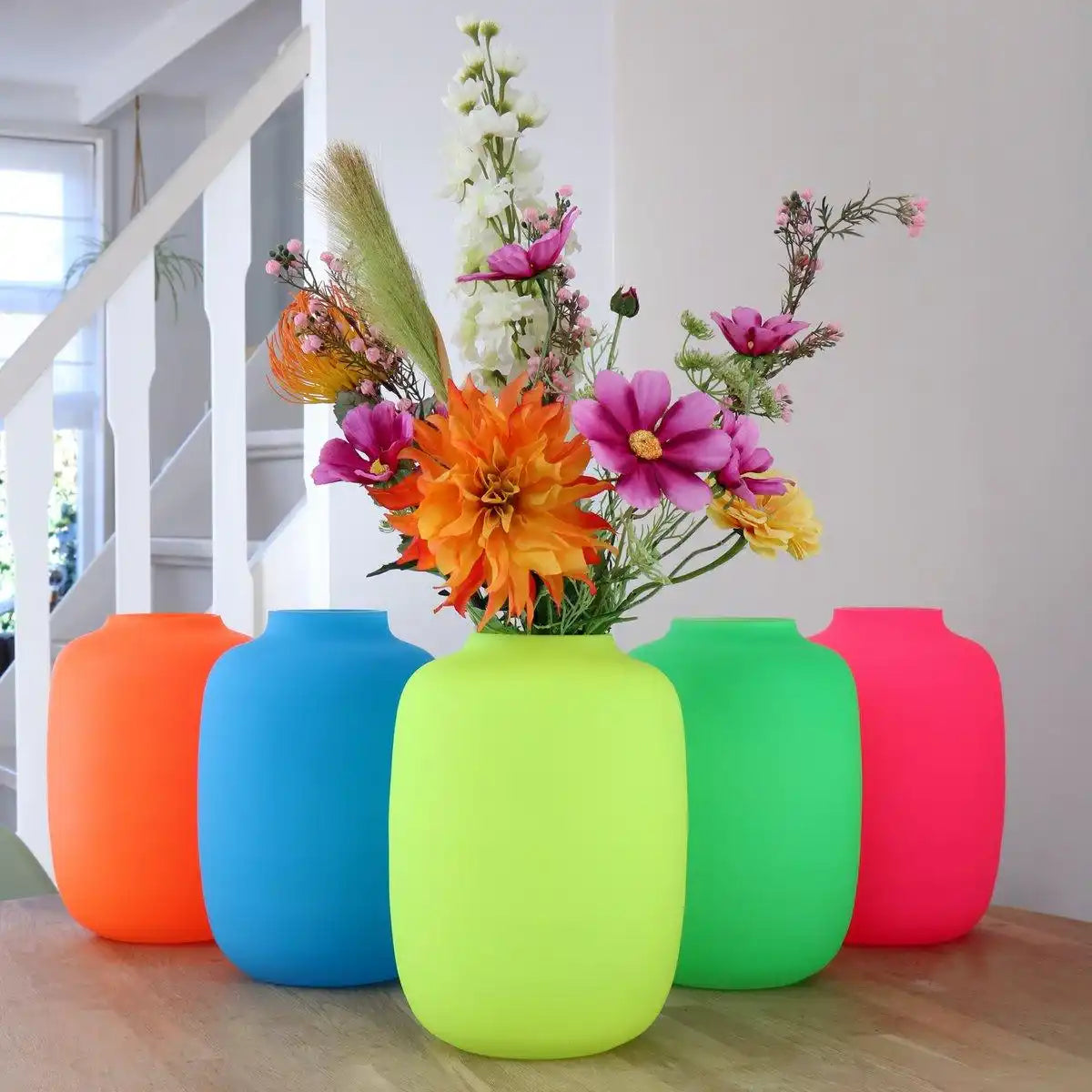 Designer Blumenvase Glasvase Neonblau 35cm - HomeDesign Knaus