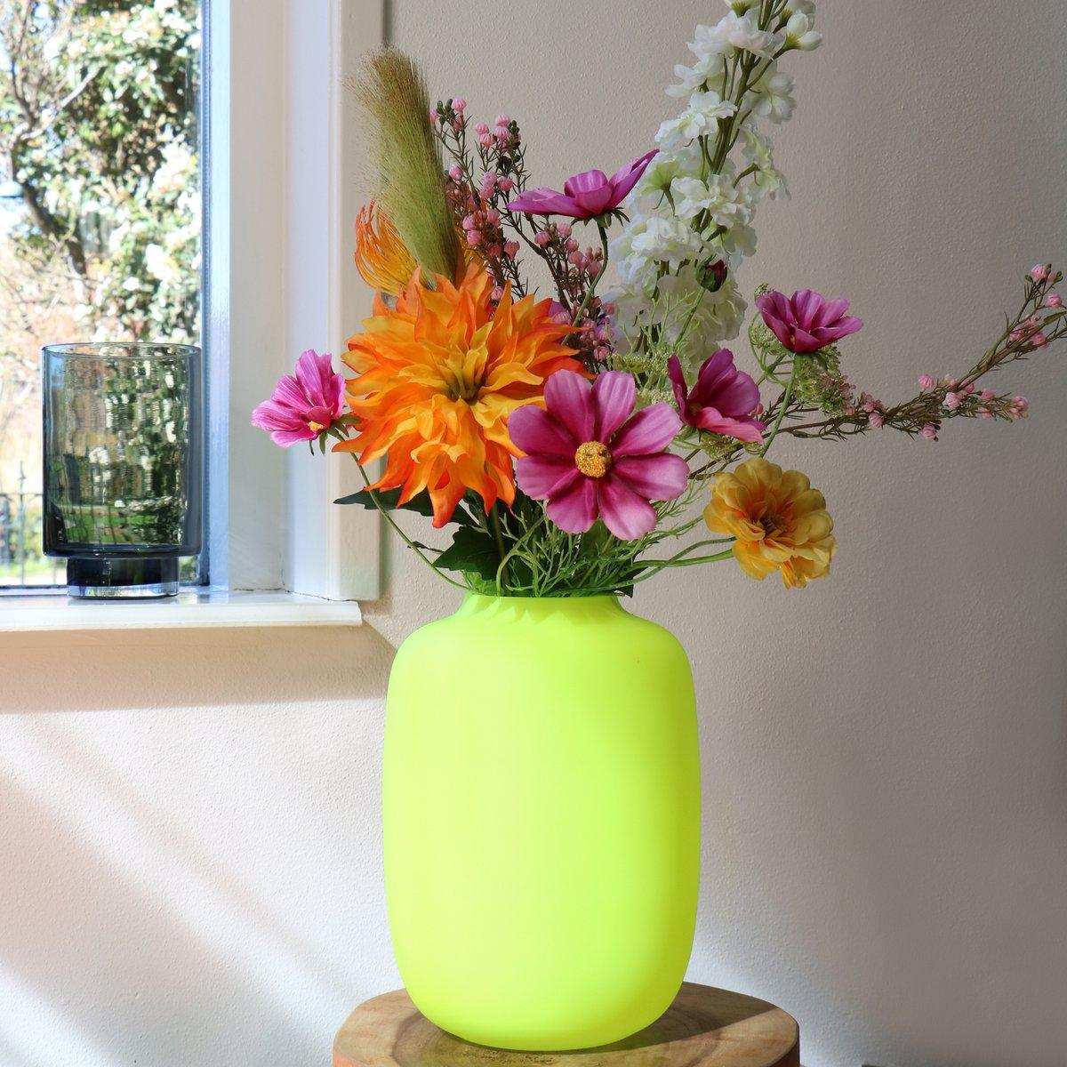 Designer Blumenvase Glasvase Neongelb Gelb 35cm - HomeDesign Knaus