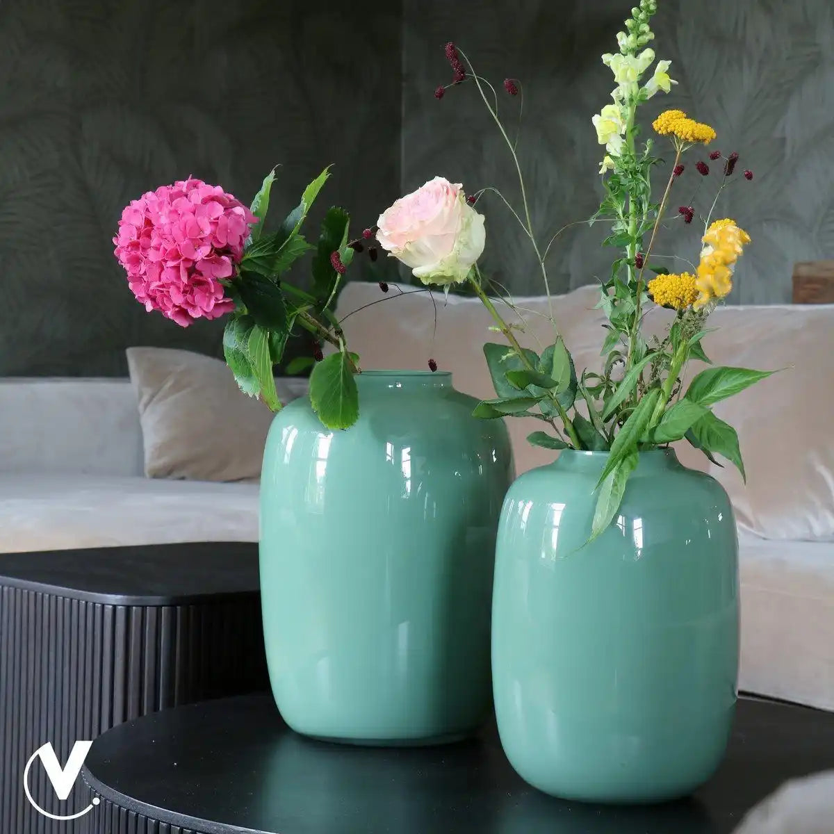 Designer Blumenvase Glasvase Pastellgrün Handarbeit - HomeDesign Knaus