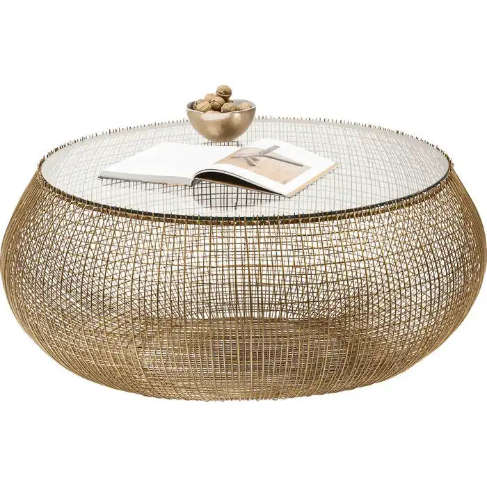 Designer Couchtisch Cesta Sicherheitsplatte Retro Style Gold 100cm - HomeDesign Knaus