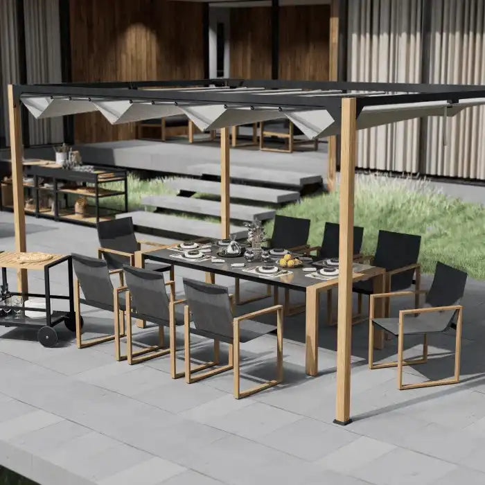 Designer Gartenpergola Gartenüberdachung mit ausklappbarem Dach 3 x 4 m Stahl - HomeDesign Knaus