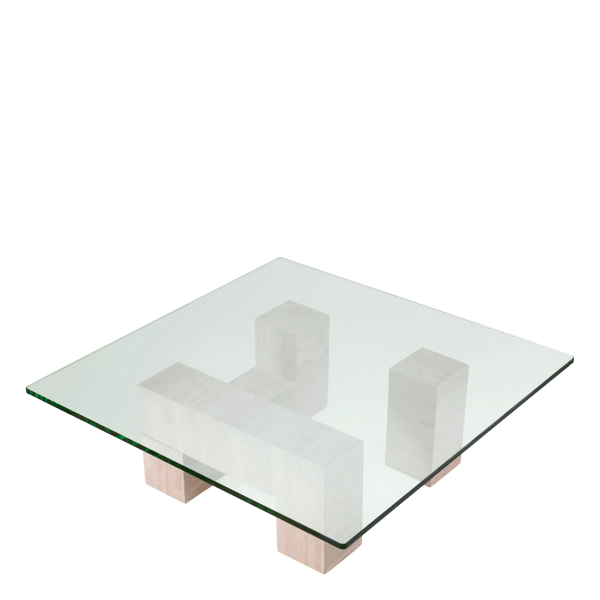 COUCHTISCH IKAL Travertin klare Glasplatte Handarbeit - HomeDesign Knaus