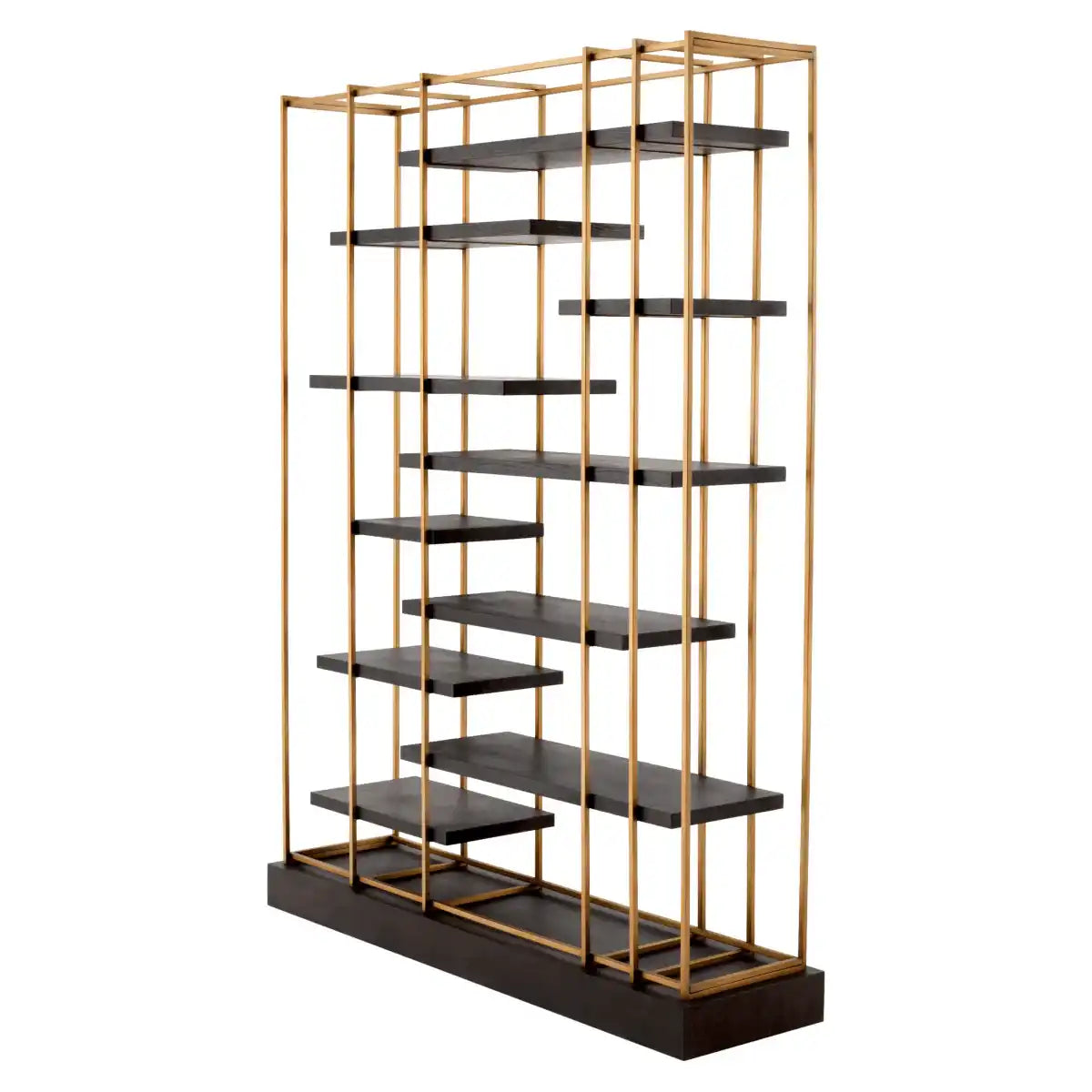 Designer Standregal Verkaufsregal Messingfinish gebürstet Kaffee-Eichenfurnier - HomeDesign Knaus